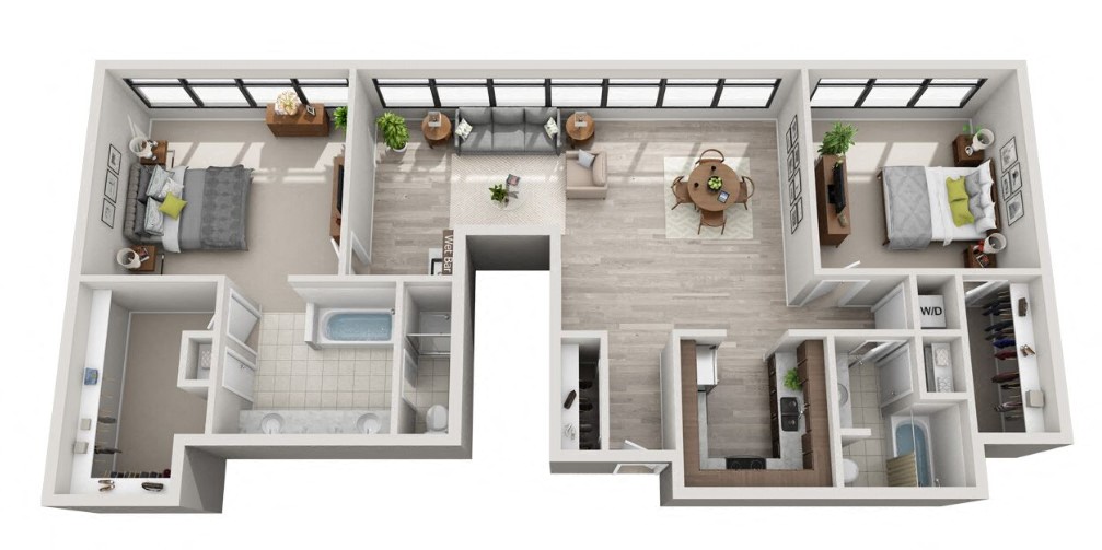 Floor plan for 2 beds, 2 baths, 1630 sqft